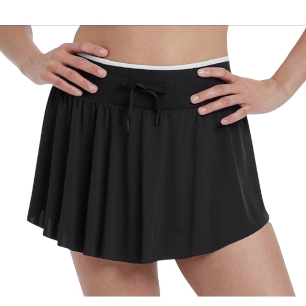 NWT All In Motion BLACK MID-RISE KNIT ACTIVE SKORT Pleated Flare Skirt w/Biker S